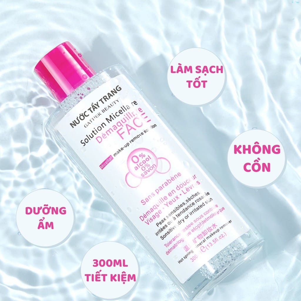 [FREE SHIP + QUÀ 1K ] Nước tẩy trang 300ml Lashino tẩy trang nhanh sạch sâu lớp trang điểm, nắp hồng không cồn cho da dầu mụn da khô