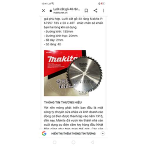 Lưỡi cắt gỗ MAKlTA 185mm 40 răng