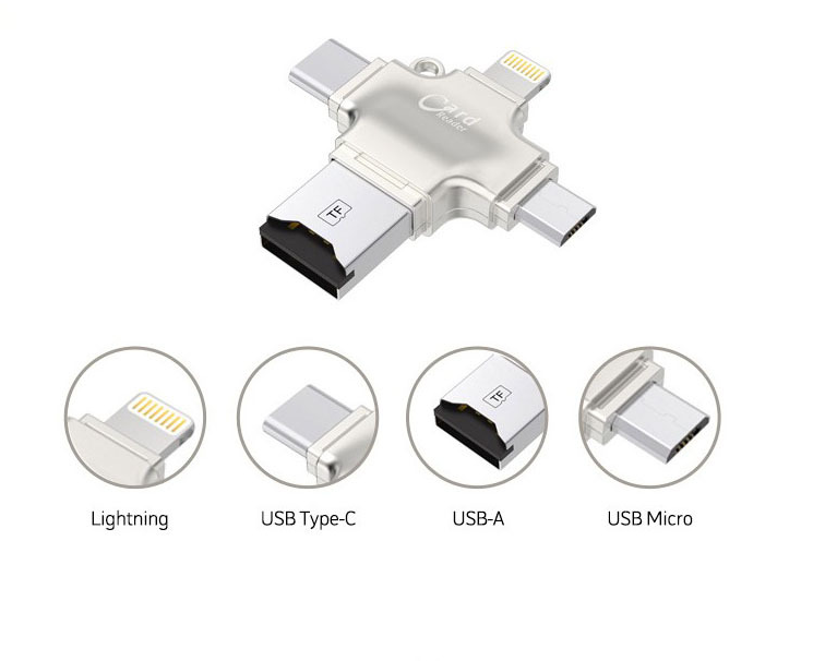 Đầu đọc thẻ nhớ OTG 4 in 1 Micro SD cổng type-C micro usb