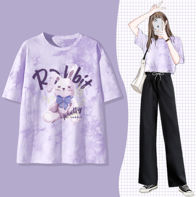 Áo Thun Loang, Áo Phông Nam Nữ Unisex Tay Lỡ By JOLI BST Màu Tím In Hình Chất Cotton Form Rộng