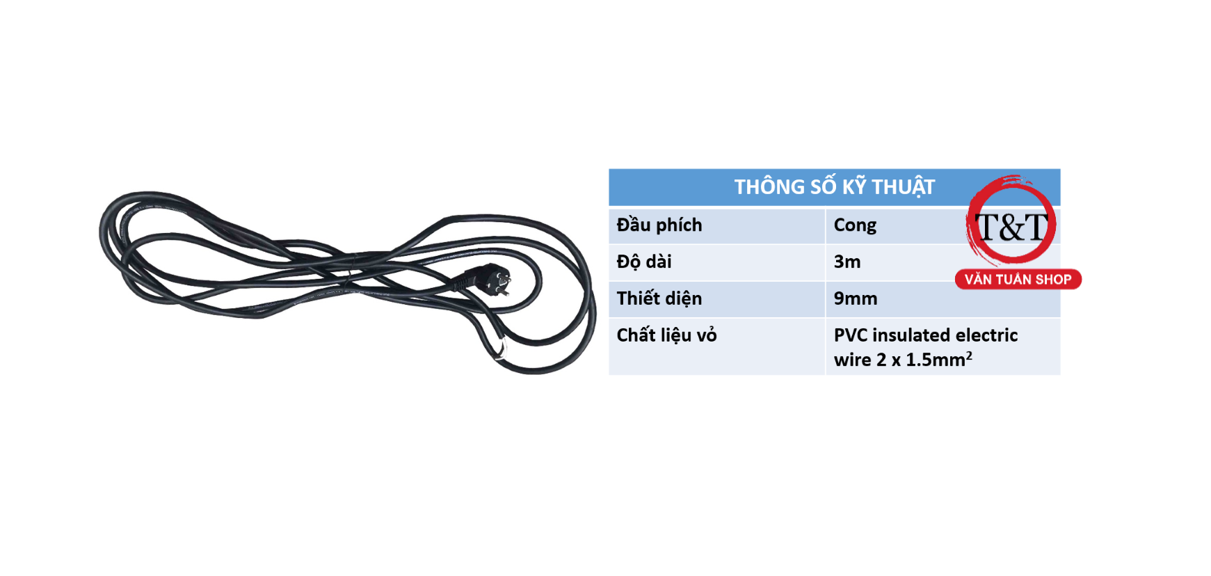 [HCM]Dây nguồn 3m phích cong đen