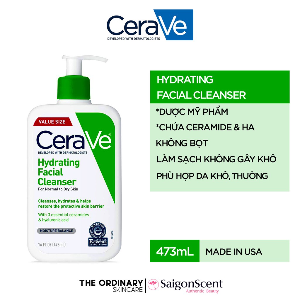 [HCM]Sữa rửa mặt Cerave Hydrating Cleanser Value Size ( 473mL )