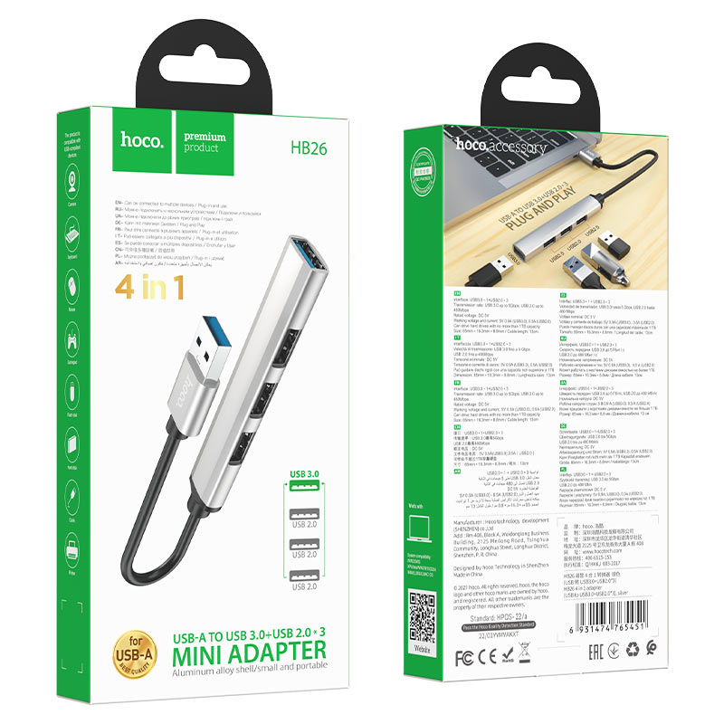 Splitter hub usb port hoco hb26 usb 3.0 to 1 port usb 3.0 + 3 port usb 2.0