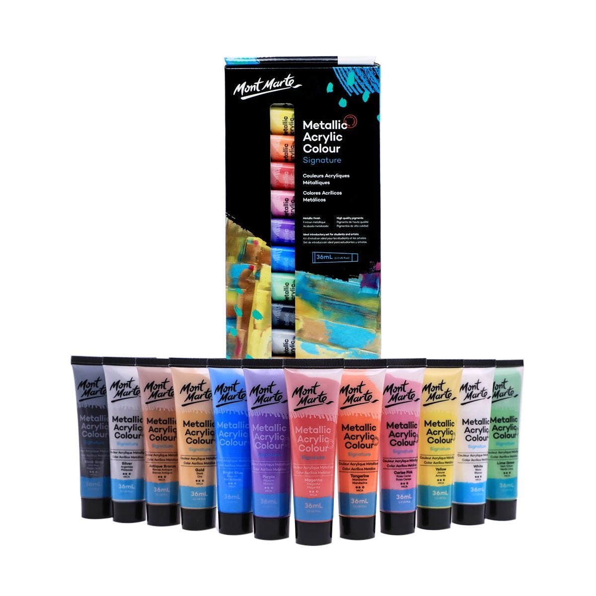 Bộ 12 màu nhũ metallic acrylic mont marte x 36ml - pmmt1236