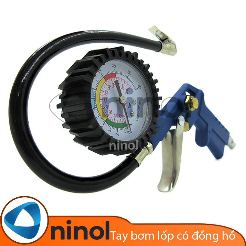 Tay bơm lốp có đồng hồ đo áp suất