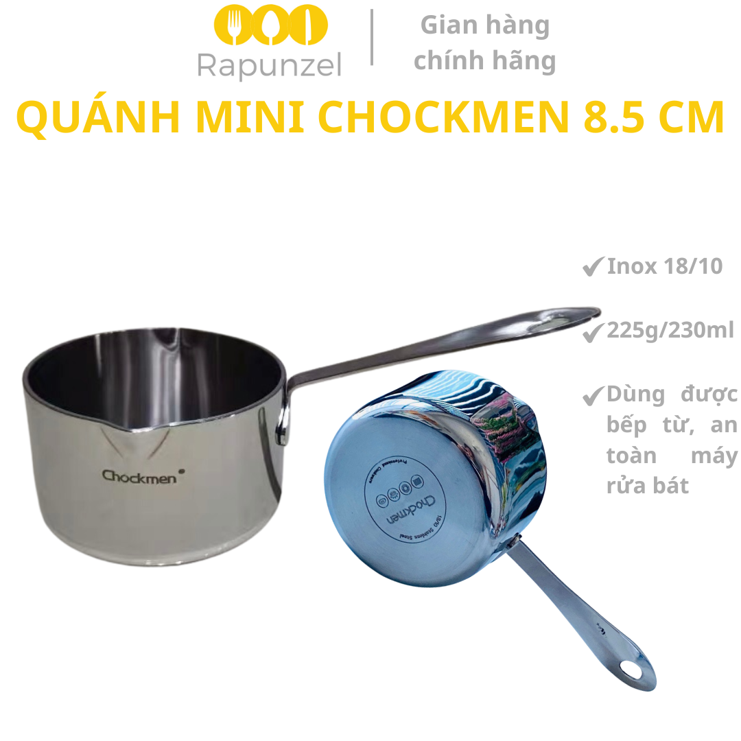 Quánh inox 18/10 mini 8.5 cm chockmen nấu bếp từ cháo bột cho bé, không nắp, nồi hâm nóng bơ, nước sốt