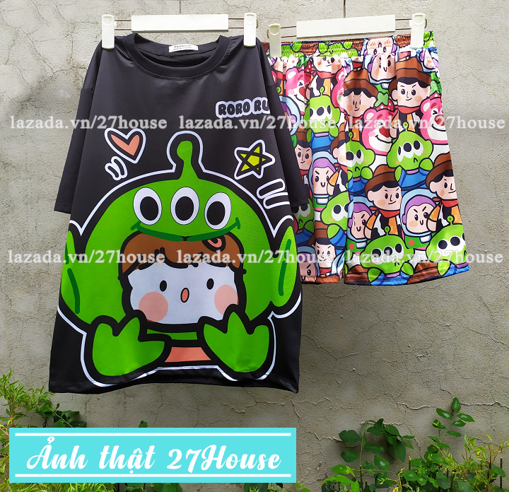 Bồ đồ thun cartoon Ếch tinh xanh cute Set đồ mặc nhà