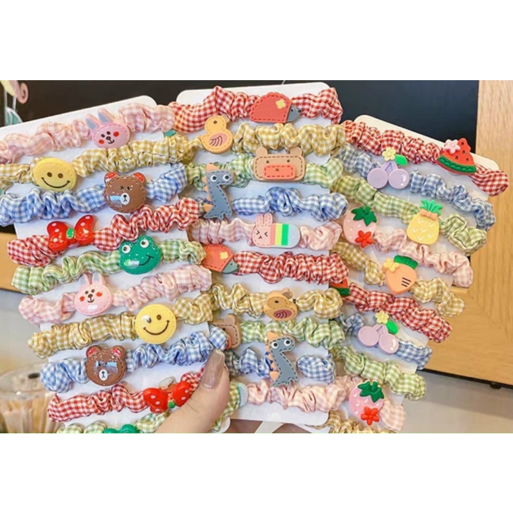 Set 10 dây chun cột tóc vải scrunchies dễ thương cho bé