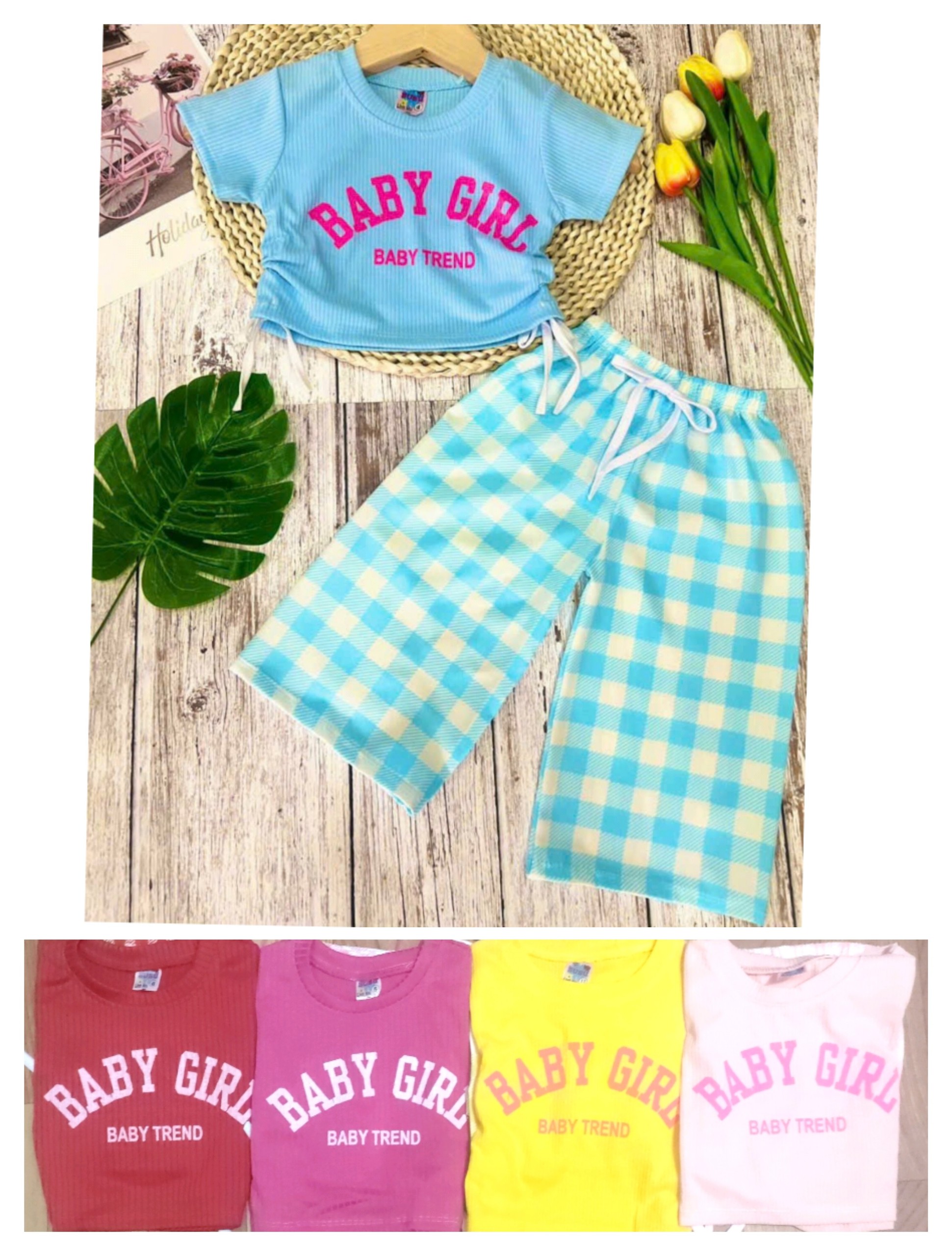 Bộ Thun Gân Phối Quần Lụa Ống Rộng Bé (6-14kg) (giao màu ngẫu nhiên)