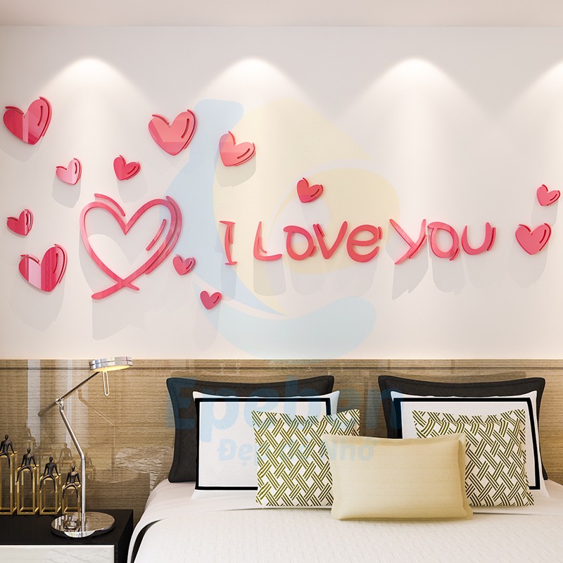 Tranh mica EPeBen dán tường nổi 3d hình trái tim i love you decor trang trí phòng khách, phòng ngủ, phòng cưới