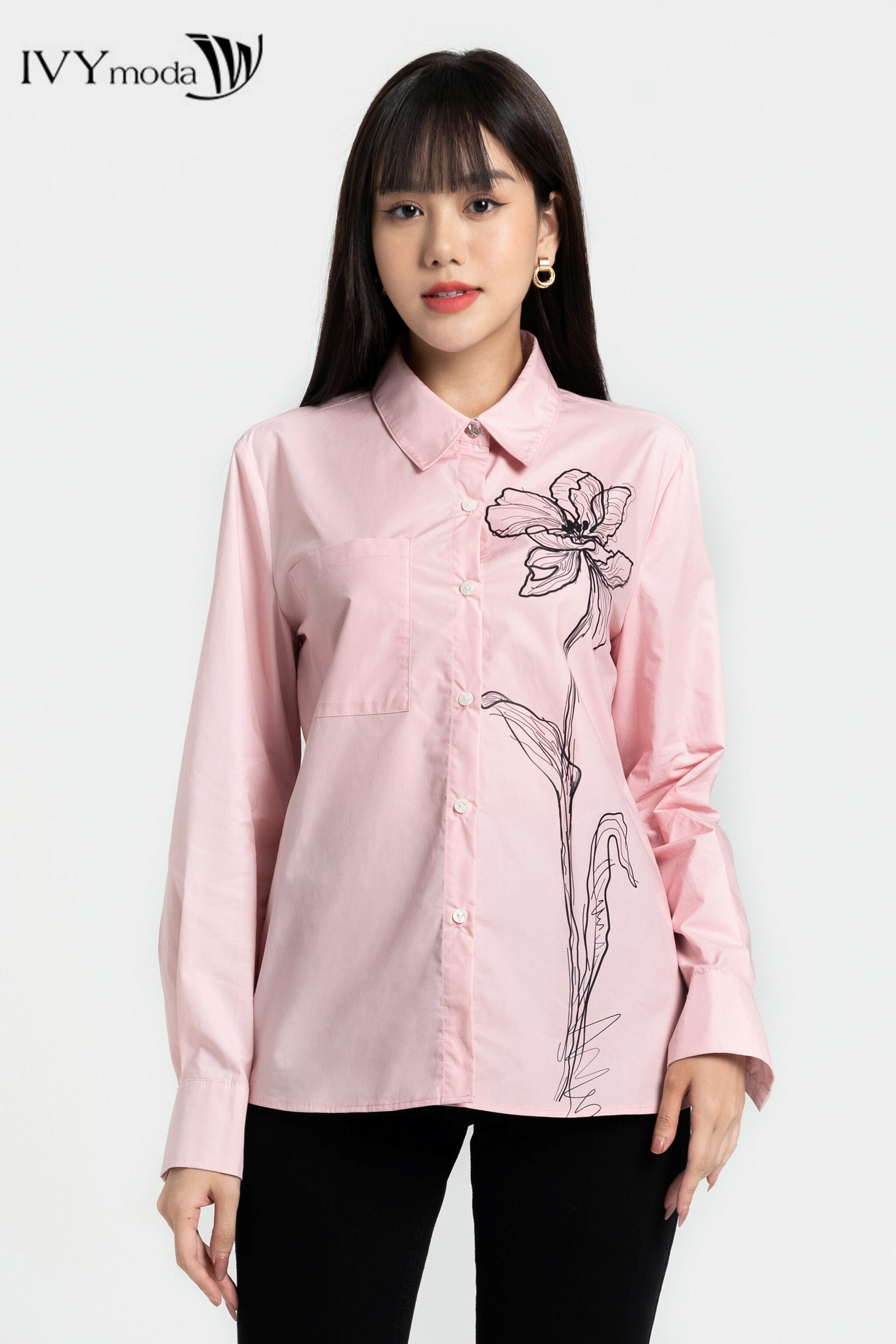 Áo sơ mi in họa tiết hoa IVY moda MS 17M7958