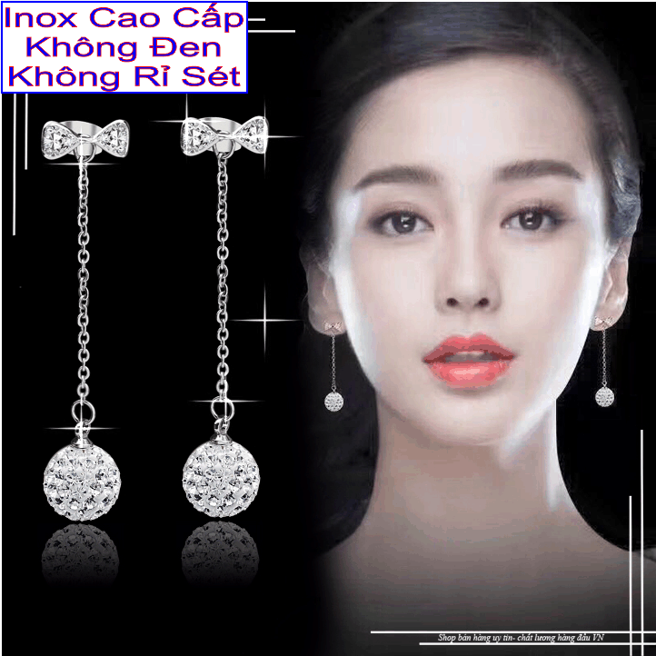 Hoa tai trân châu bông trái châu bông tai hạt châu dài - Đảm bảo hạt đá khít đều đẹp