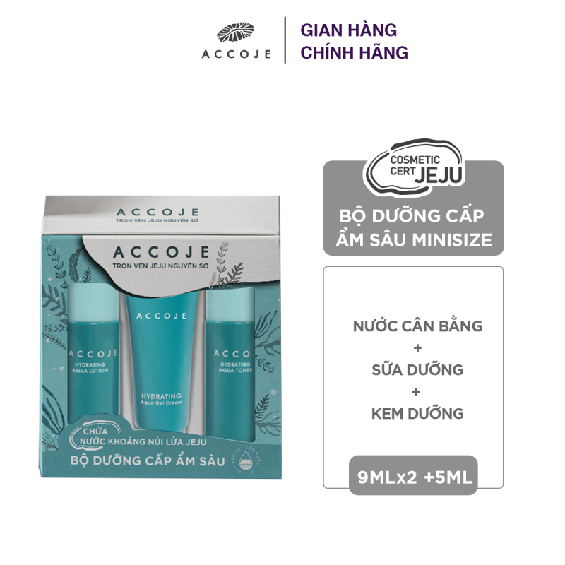 Bộ dưỡng cấp ẩm sâu Accoje Hydrating Aqua: Nước cân bằng 9ml + Sữa dưỡng 9ml + Kem dưỡng 5ml giá rẻ