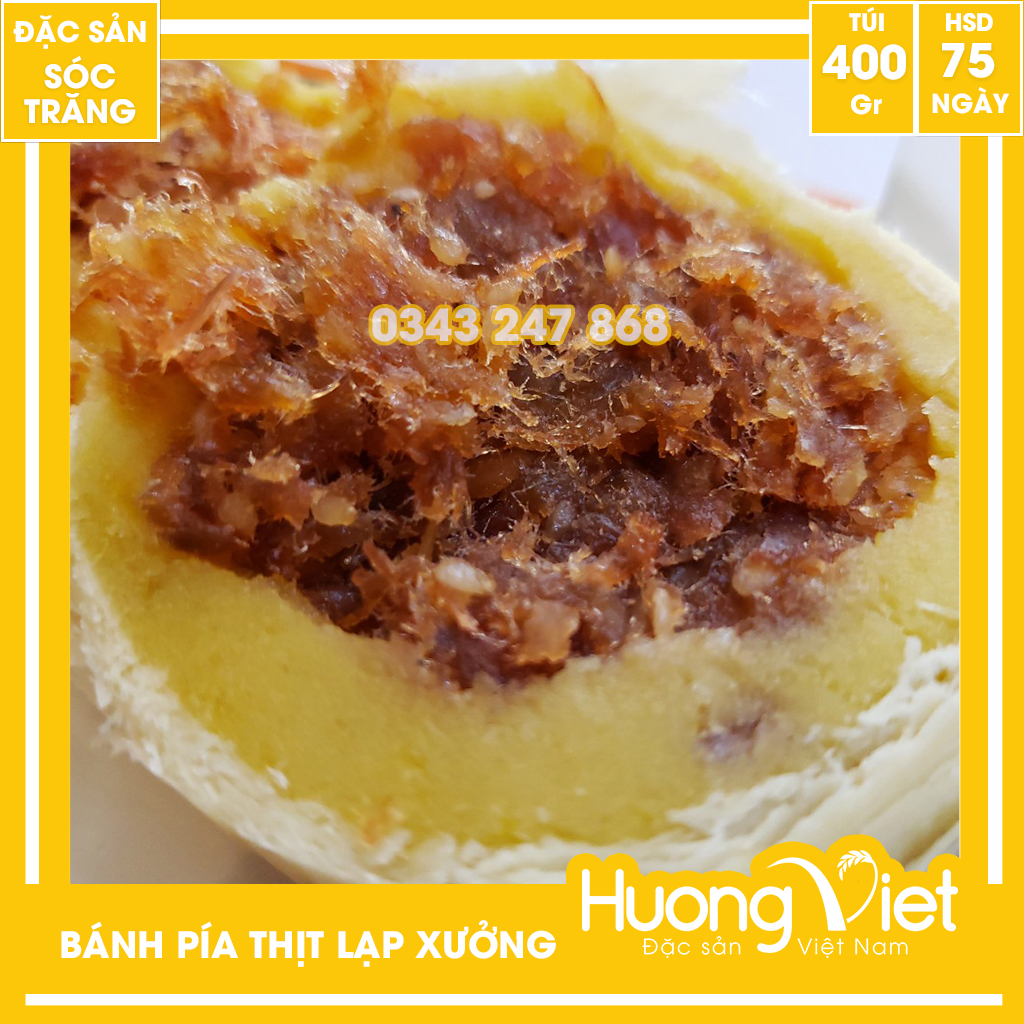 Bánh pía thịt lạp xưởng Tân Huê Viên 400g bánh pía nhân mặn đặc sản Sóc Trăng