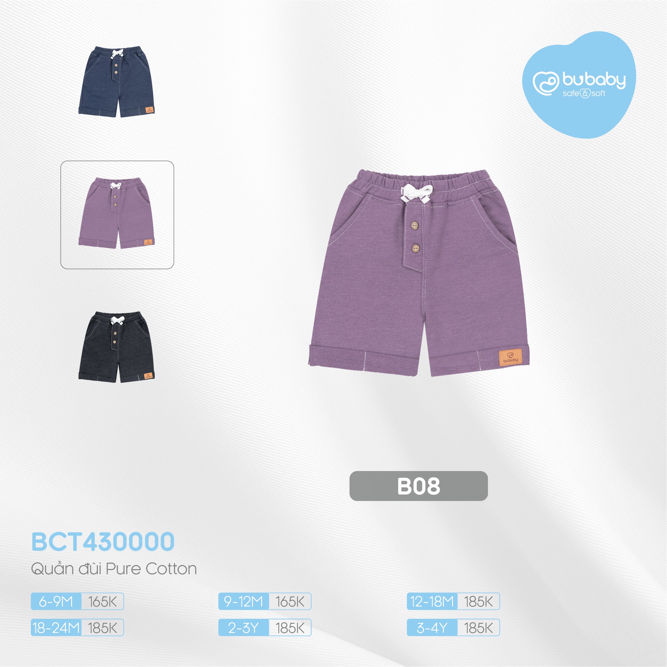 Quần đùi trẻ em chất liệu pure cotton mềm mại bct430000 bu