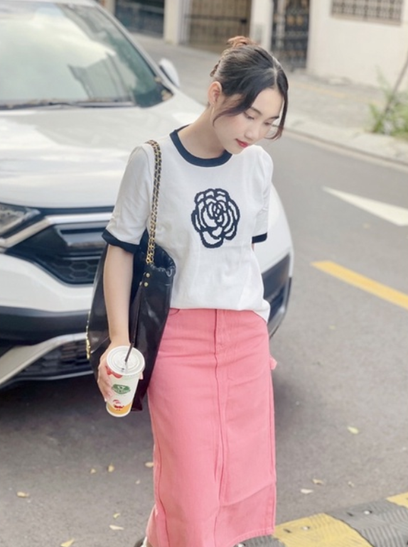 (HÀNG SẴN - HÌNH THẬT) Áo len hoa Trà & Chân váy len bút chì xẻ tà