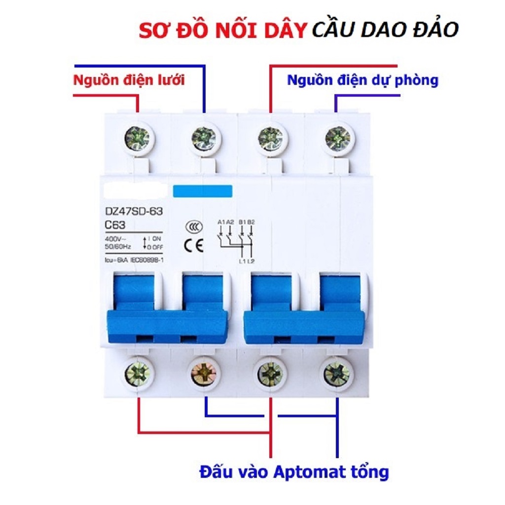 Cầu dao đảo,cb đảo chiều loại 2pha các loại 40a,50a,63a