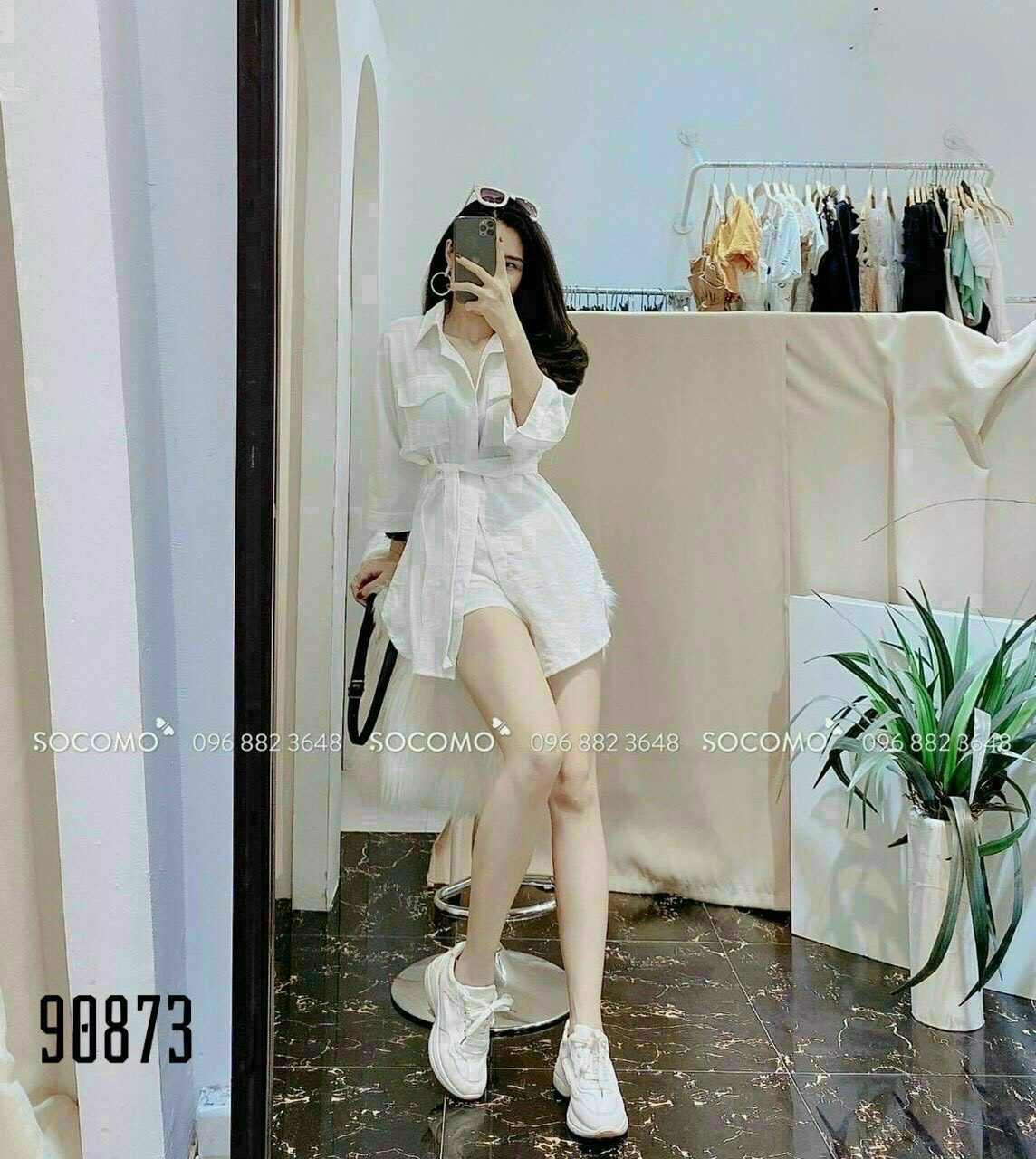 Set bộ nữ giả jumpsuit dài tay có túi buộc eo dễ thương th sam clothing