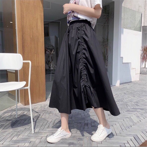 Chân váy rút dây vải Kate lụa mát mịn