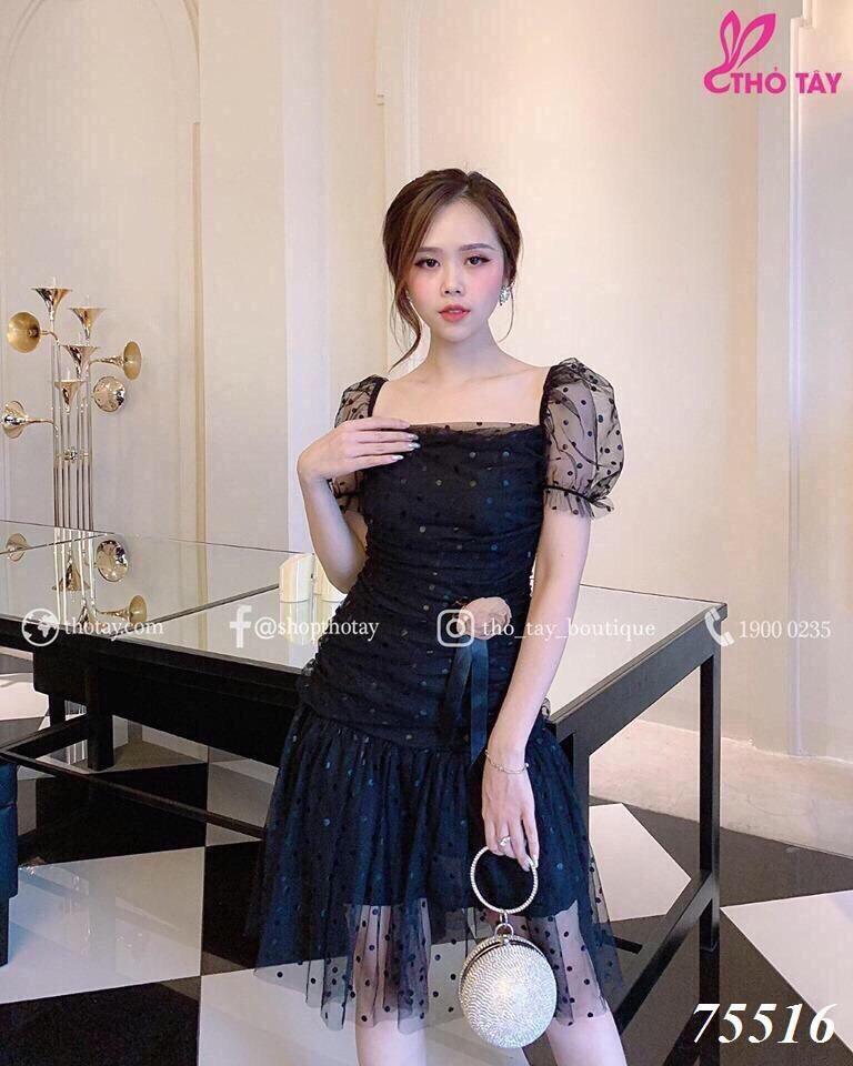 Đầm dự tiệc cổ vuông xinh xắn