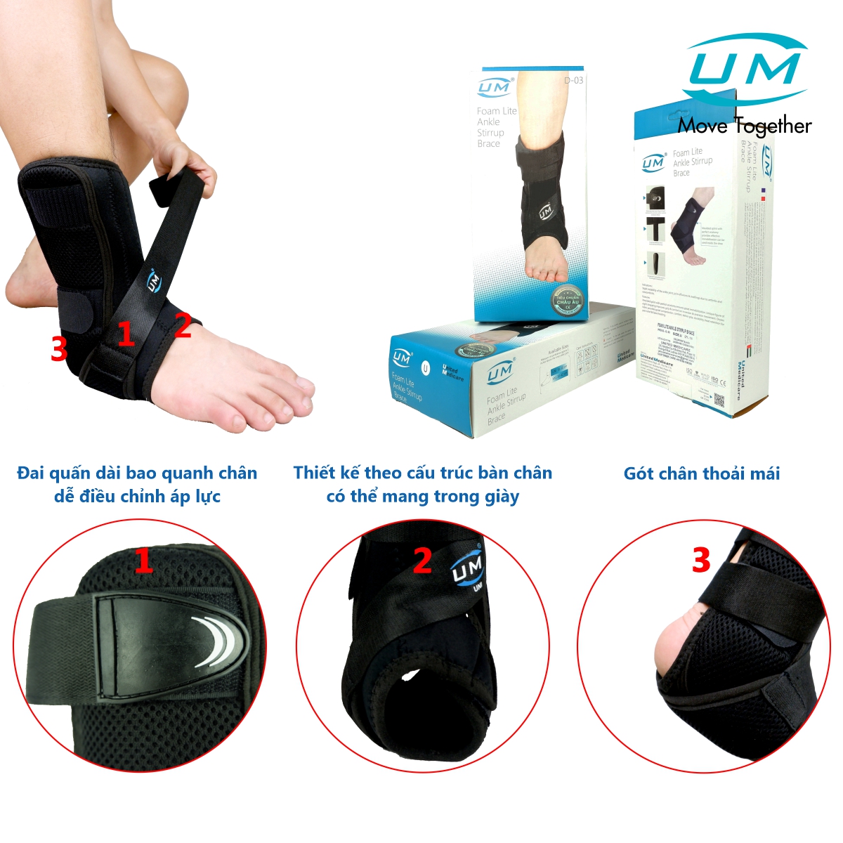 Nẹp cổ chân có đệm Unied Medicare (UM) D03