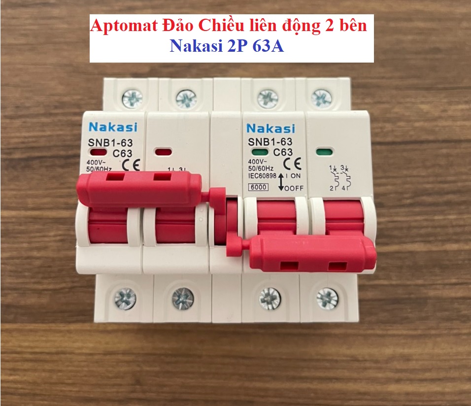 Cầu dao đảo chiều 2P 63A Nakasi-  Aptomat đảo chiều liên động 2 cực khóa chéo