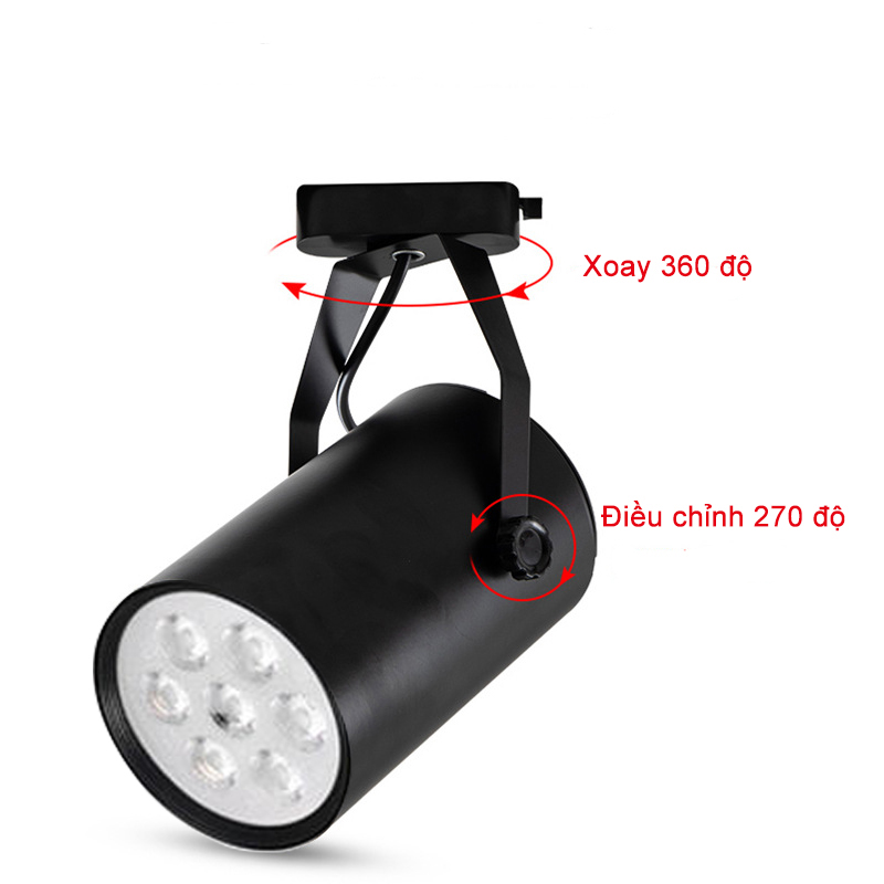 Bộ 2 đèn led rọi ray 7w vỏ đen ánh sáng trắng