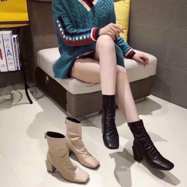 Giày bốt cao gót 7 phân nhăn khoá sau Shoesshop