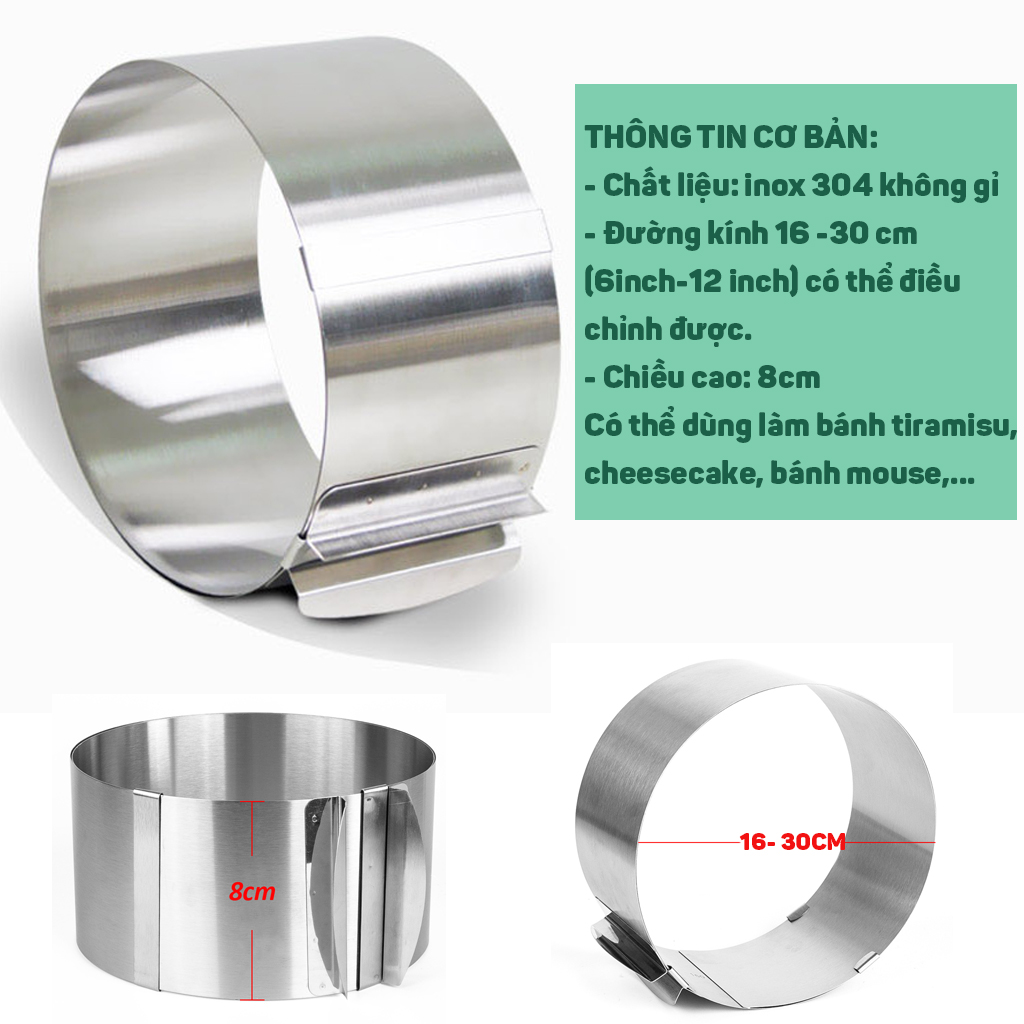 Khuôn ring mousse tròn có thể thay đổi kích thước 16 - 30cm