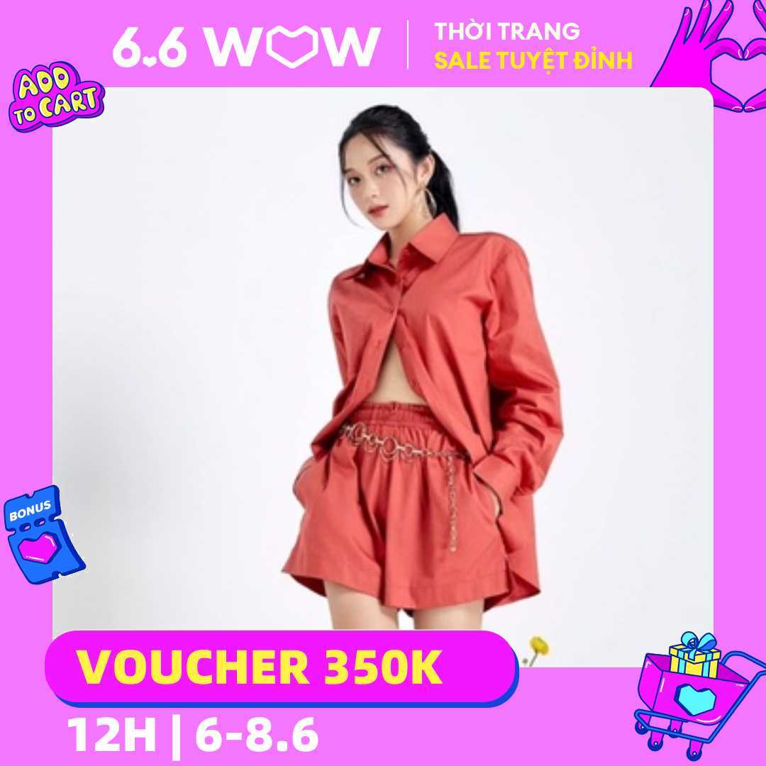LALLA - Set basic gồm áo sơ mi và quần short lưng chun oversize nữ