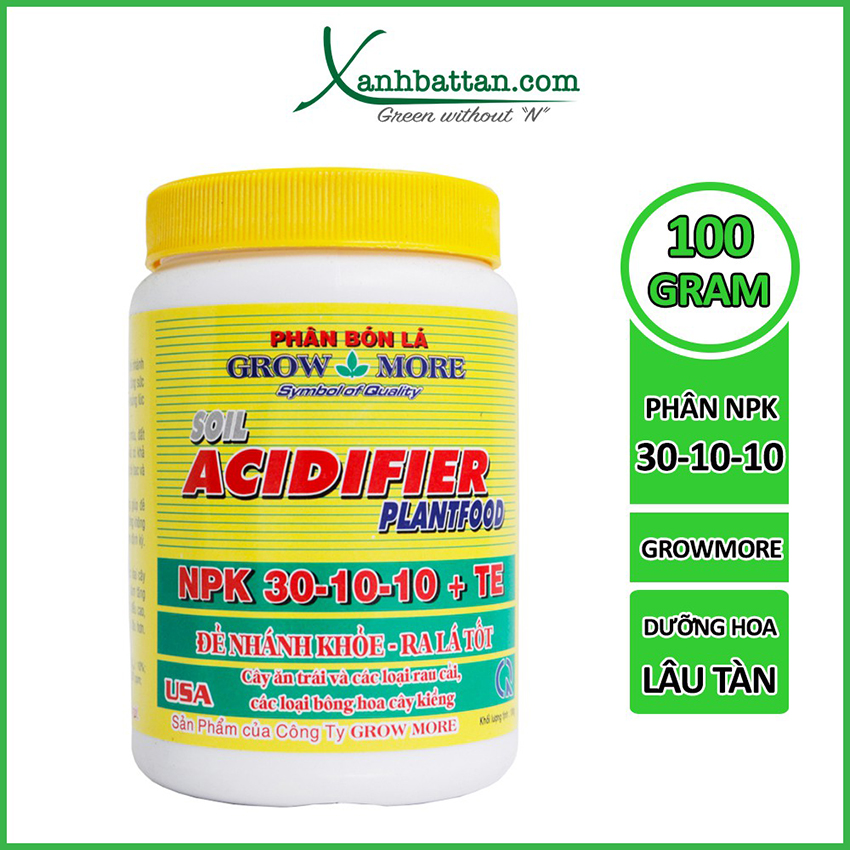 Phân Bón NPK 30-10-10 Growmore Acidifier 100 Gram