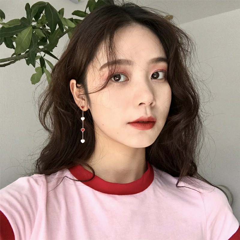 Bông tai dáng dài hình trái tim bất đối xứng