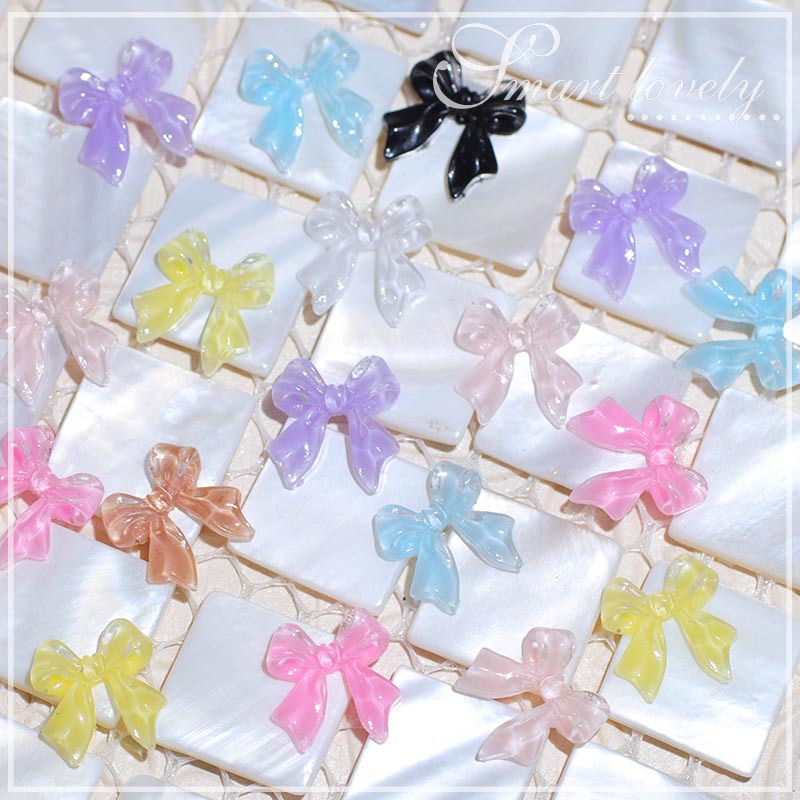 Set 30 charm nơ nhựa trong suốt trang trí móng