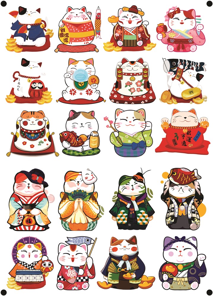 Set 20 sticker mèo chiêu tài mèo thần tài mèo maneki neko may mắn khổ giấy a4