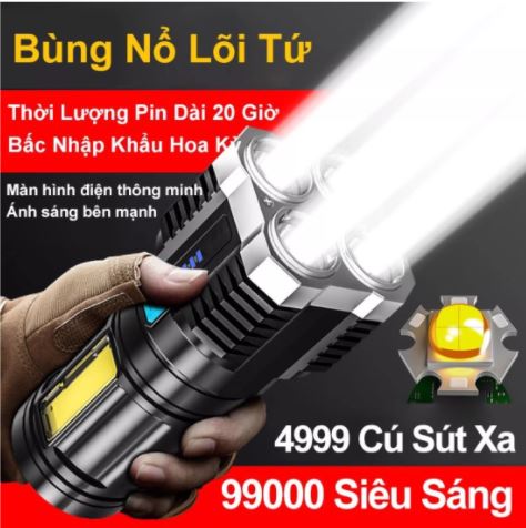 Đèn Pin Siêu Sáng, Đèn Pin Mini Cod Led 4 Chế Độ Sáng Led