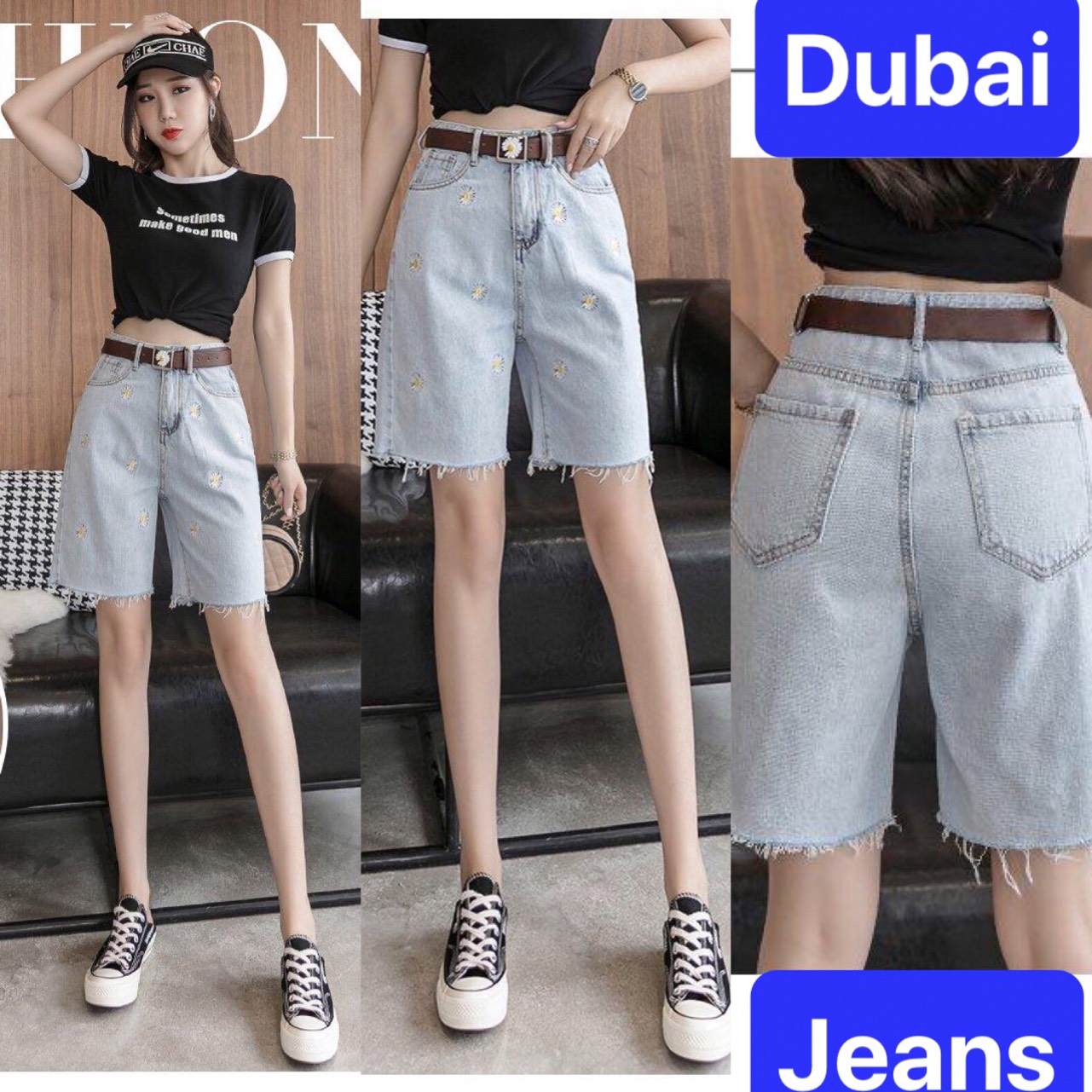 QUẦN SHORT SỌT JEAN LỬNG KIỂU NGỐ NỮ ỐNG RỘNG CHẤT BÒ XANH HOA CÚC NHẬT BẢN LƯNG CAO NÂNG MÔNG DB-224 - DUBAI FASHION