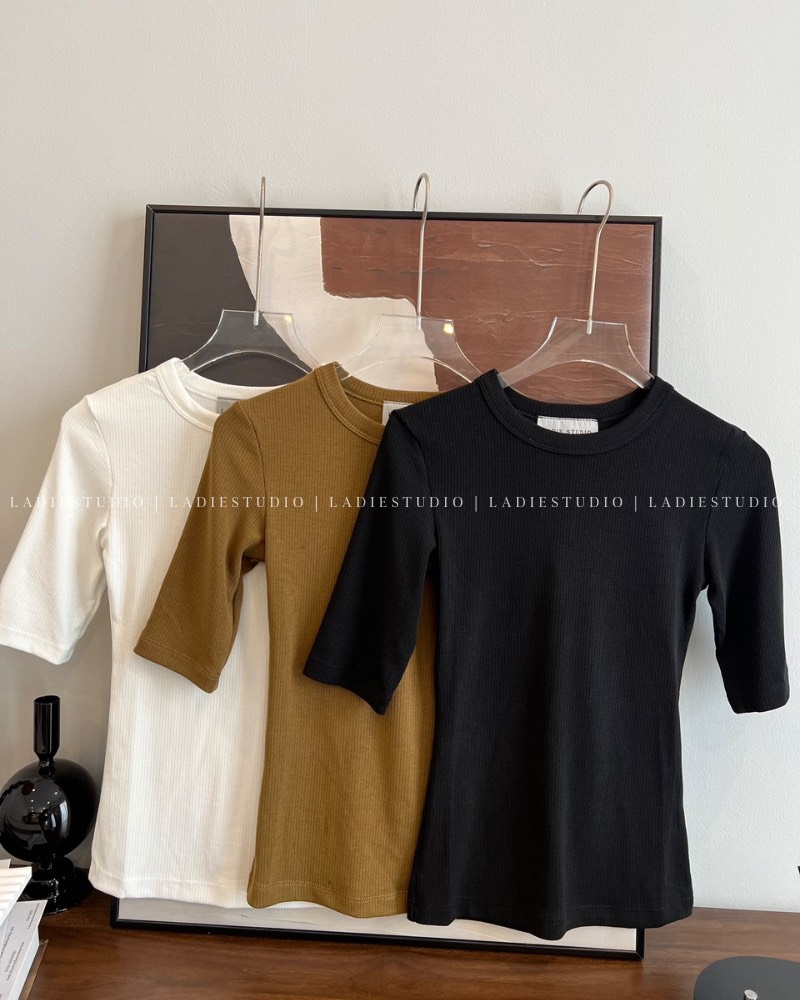 Áo thun trơn tay lửng chất dày dặn, AO47, Ladie Studio