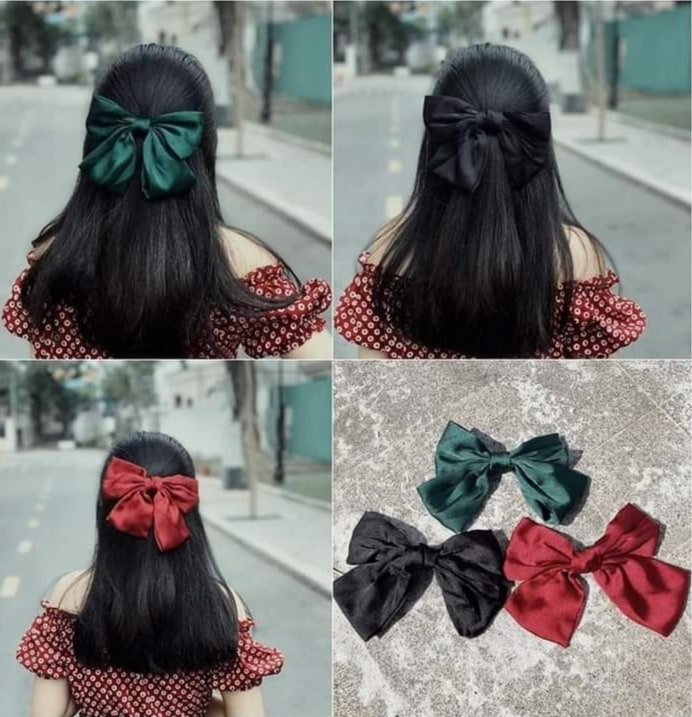 Kẹp tóc nơ vải lụa dễ thương hot trend ulzzang