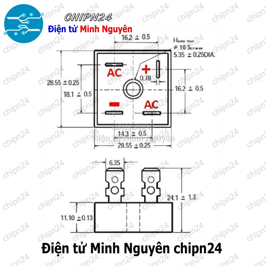 [2 con] (F57) Cầu Diode KBPC1510 15A 1000V (15A vuông) - HH002892