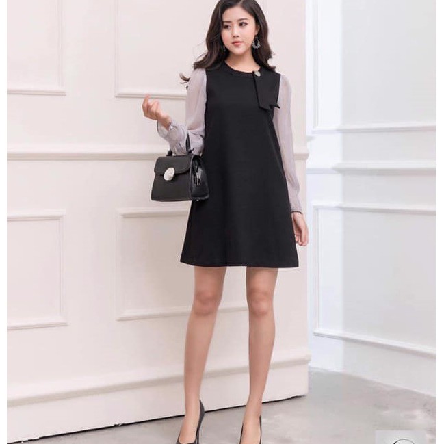 G Beauty Váy Suông Đen Phối Tay