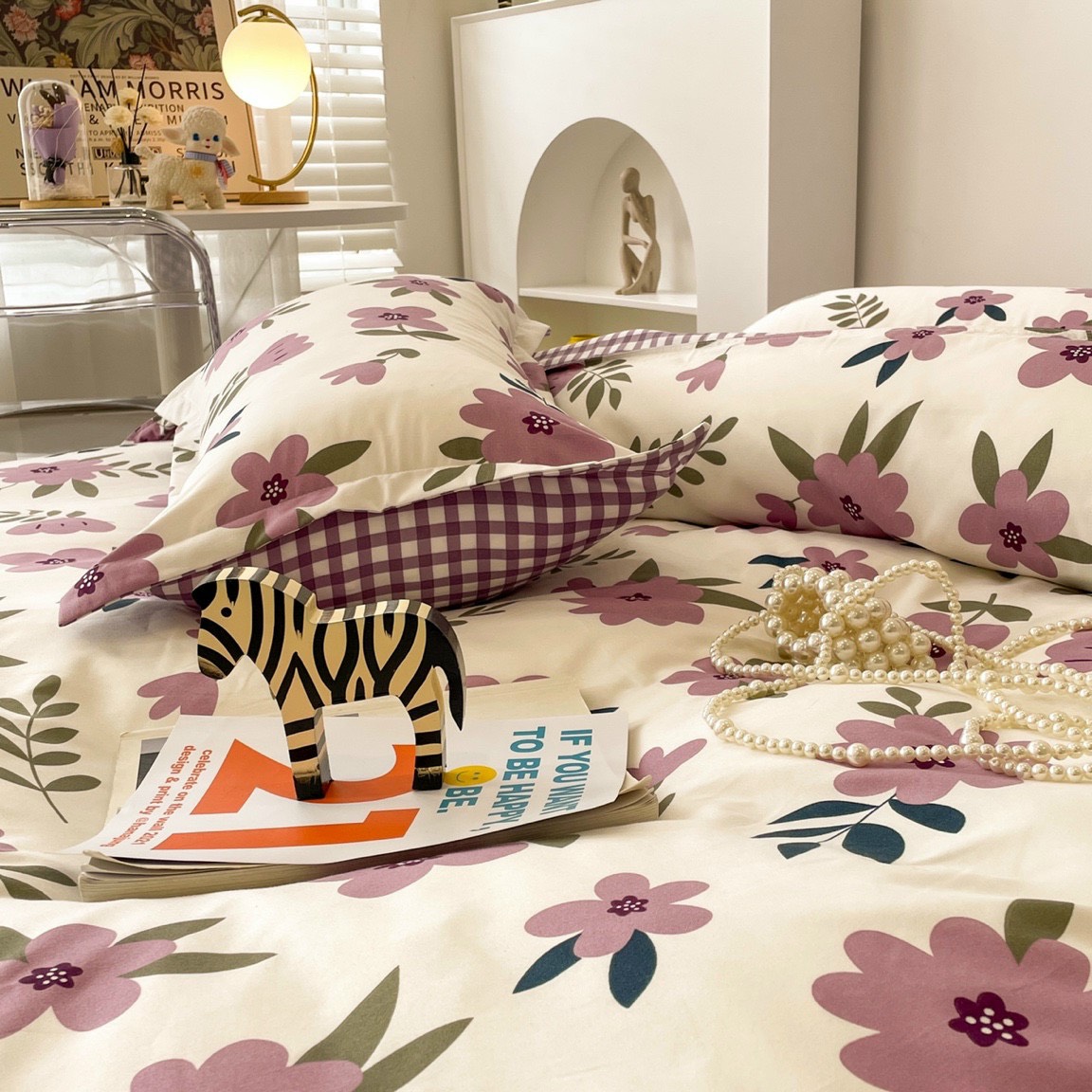 Bộ Chăn Ga Gối Cotton Poly - Hoa Tím ( 1 Drap + 2 Vỏ Gối Nằm + 1 Vỏ Chăn ) Tiệm Nhà Cá