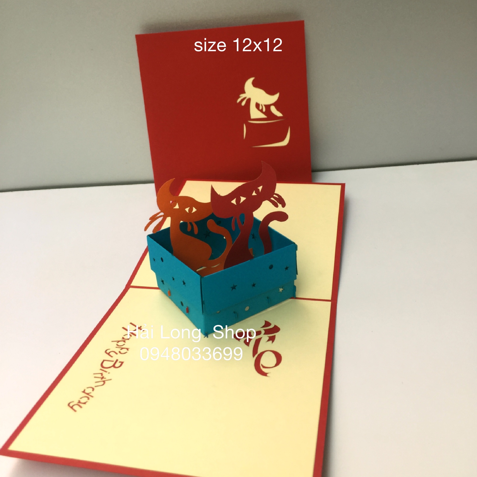 Mèo 2 ( ngồi trong hộp ) - Cat - Sinh Nhật - Birthday - Thiệp 3D