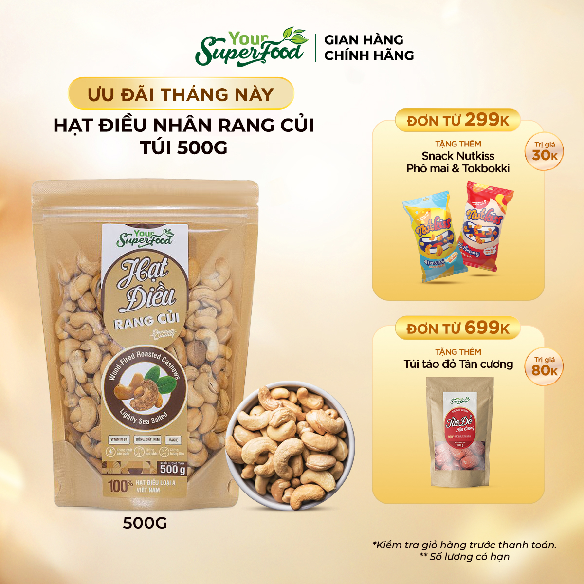 Hạt điều rang củi nhân (390g) Your Superfood