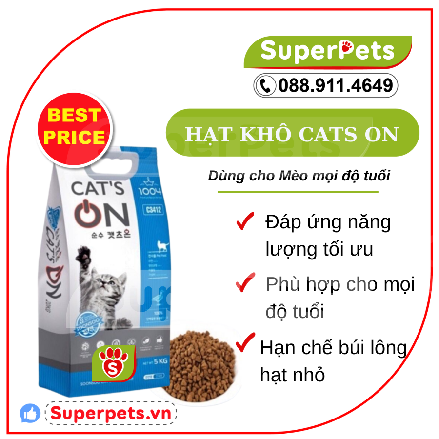 Hạt CATS ON CAT ON 1Kg 5kg Cho Mèo Mọi Lứa Tuổi Siêu Tiết Kiệm SUPERPETS