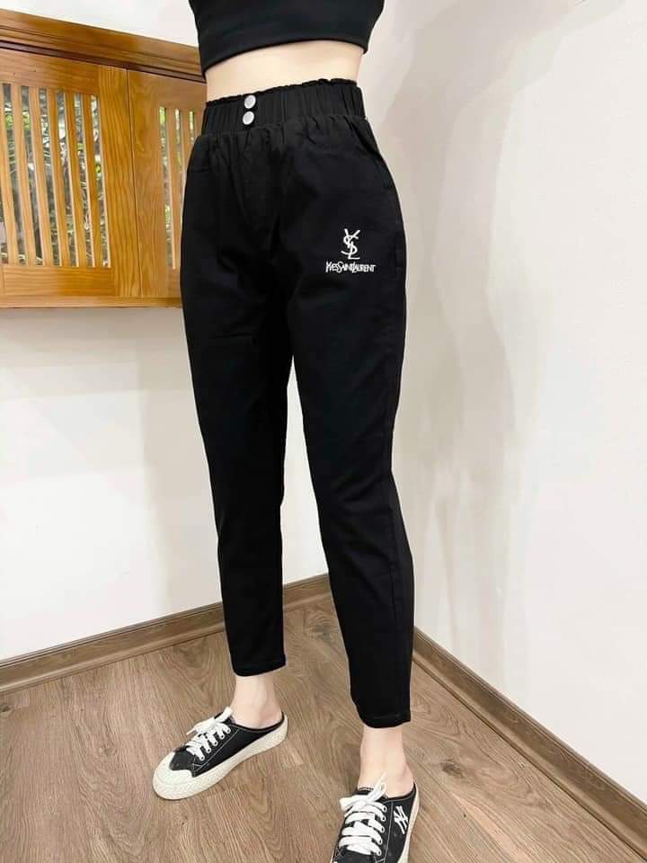 Quần đũi nữ baggy cạp chun đẹp DOLOXI cạp cao 2 khuy thêu chữ Q050