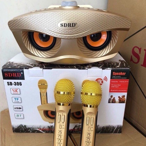 Loa mắt cú SDRD SD-306, 2 loa, 2 mic chỉnh echo volum, Chỉnh nhạc 4 chế độ, nút cảm ứng nhạy, thêm đèn led xanh
