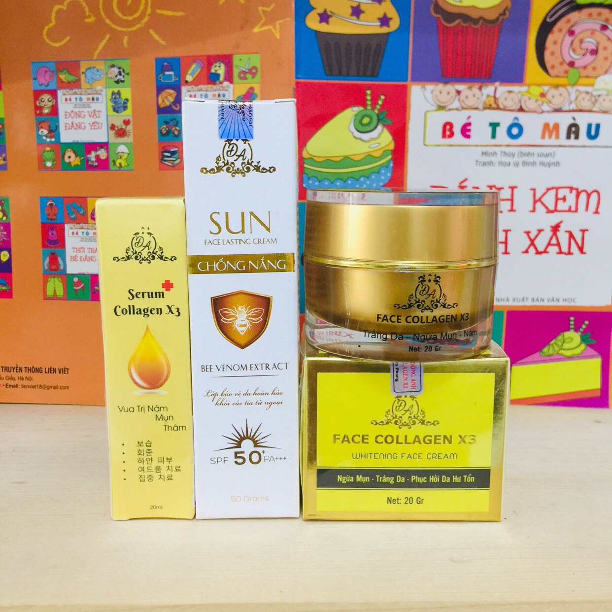 Combo kem face x3 + serum nám x3+ kem chống nắng collagen x3 đông anh
