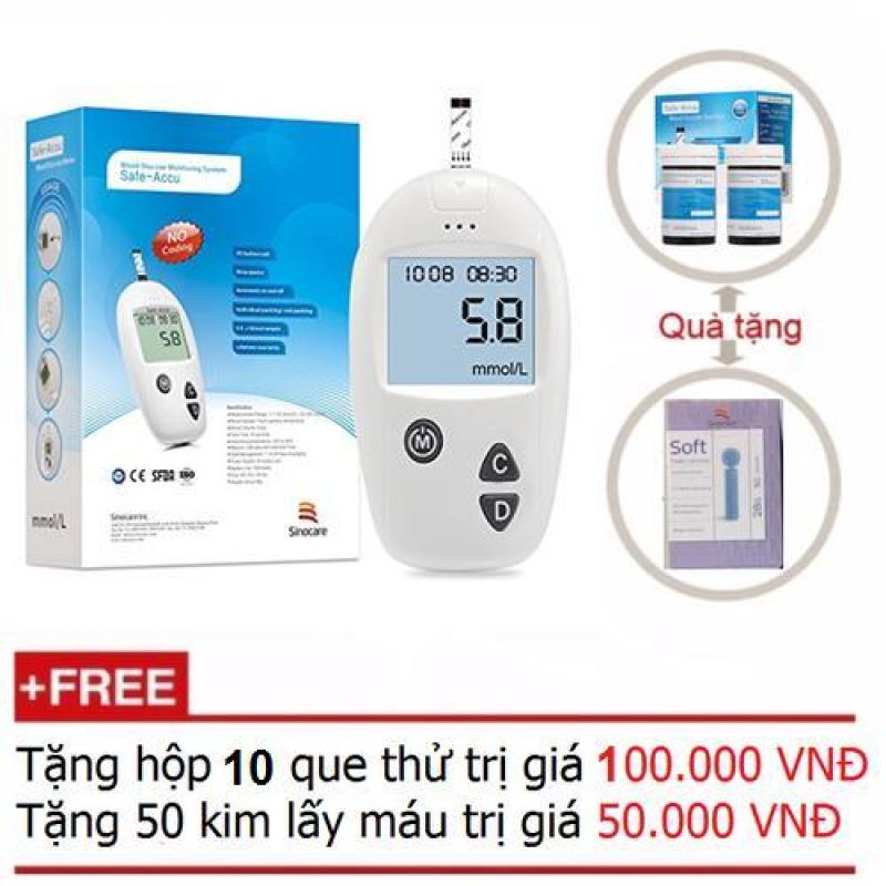 Máy Đo Đường Huyết Safe - Accu Sinocare + Tặng 1 hộp 10 que thử + Tặng hộp 50 kim chích máu