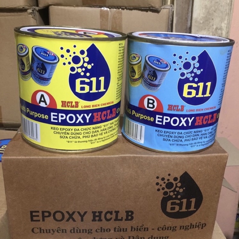 Bộ keo dán đá, nhựa, gỗ, kim loại epoxy 611 a và b multi purpose
