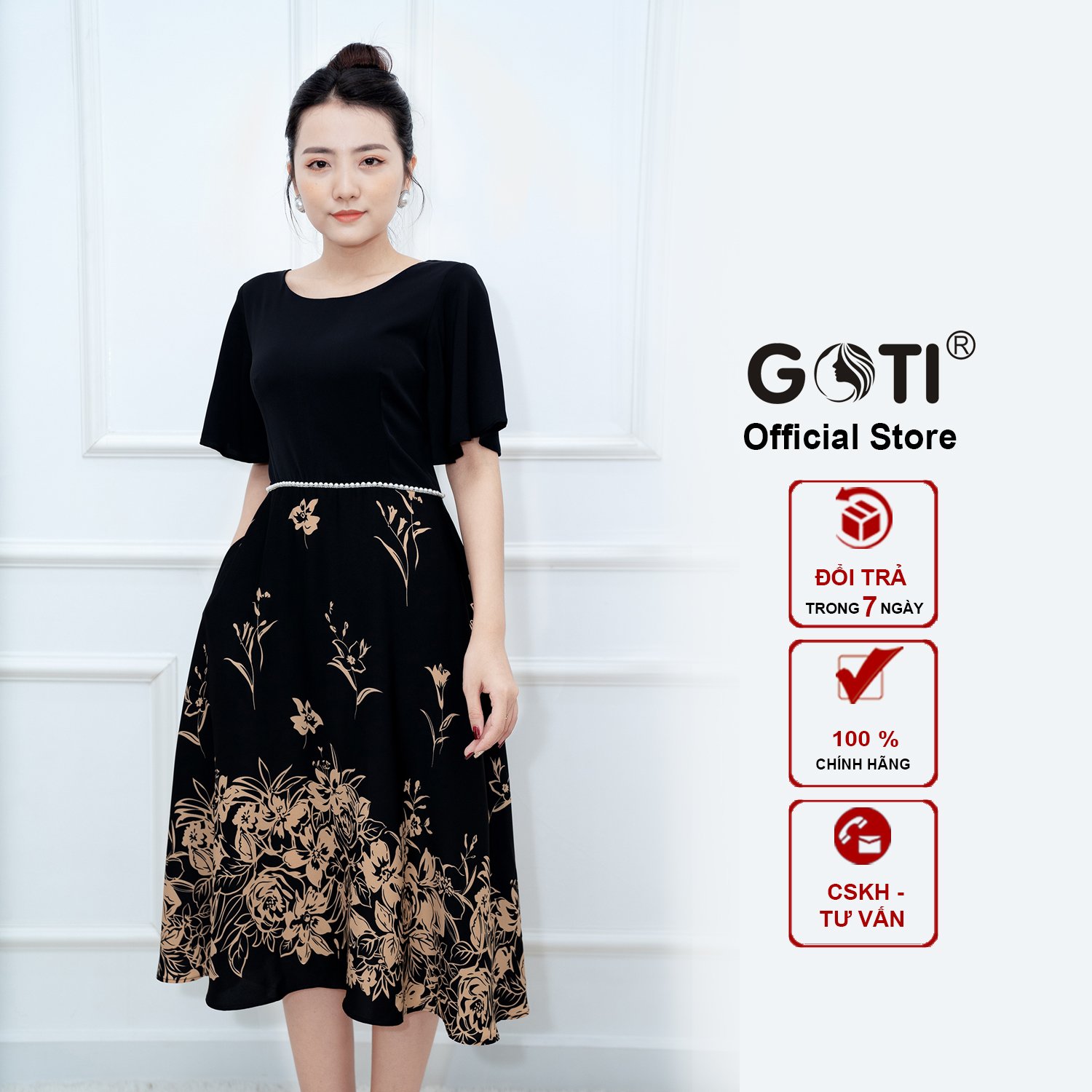 Goti-dress middle-aged designs long splayed print flower beaded waist type design to the party to weight 3340